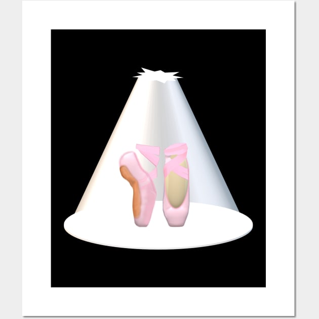 Ballet Pointe Shoes in Spotlight on Stage (Black Background) Wall Art by Art By LM Designs 